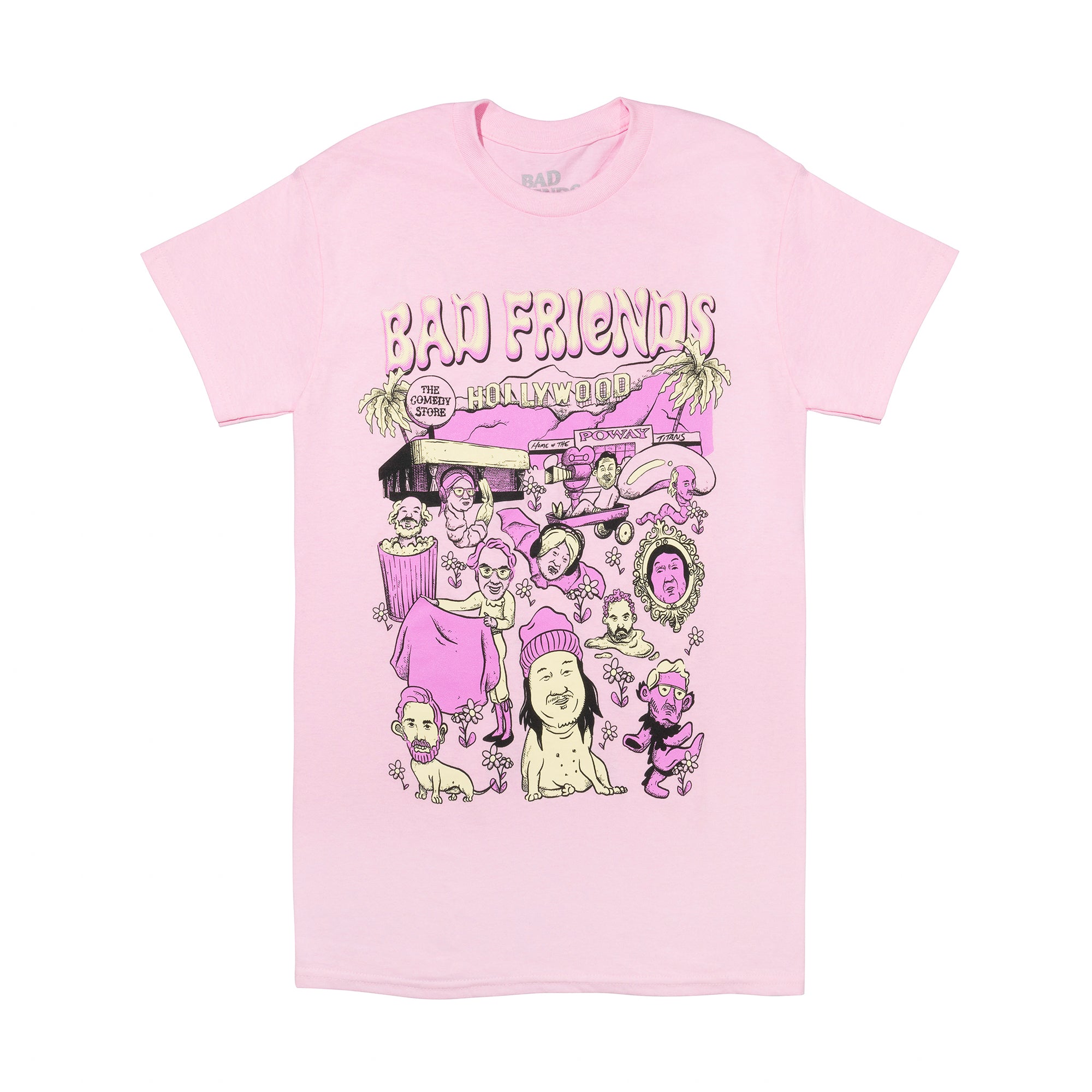 Light pink Bad Friends World Short sleeved T-shirt purple and yellow cartoons